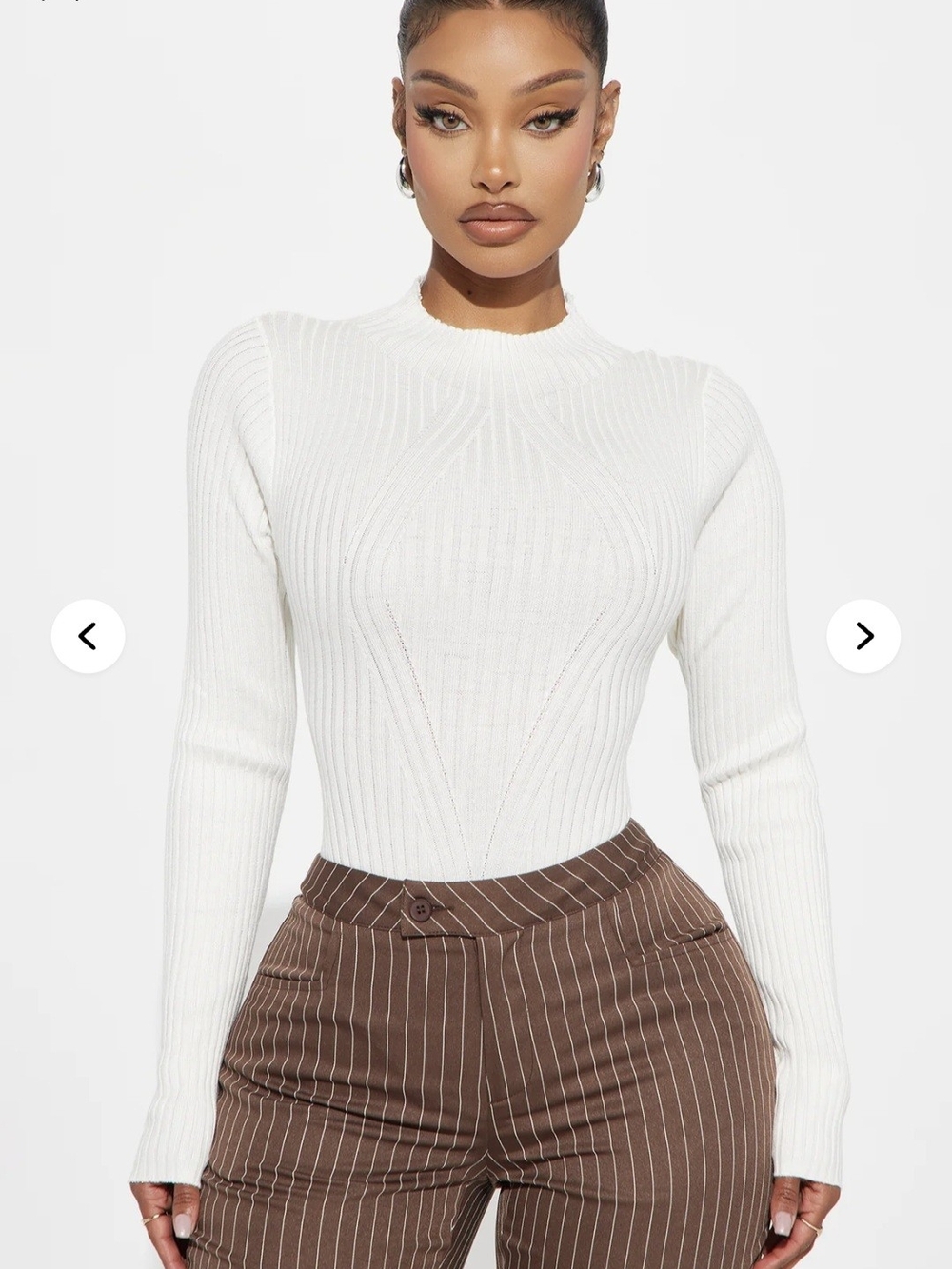 Marenna Sweater Bodysuit Ribbed Mock Neck Long-Sleeve Top - White